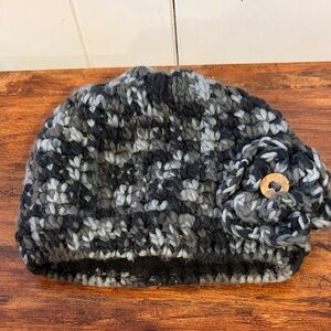Women’s Moon Shadow Chunky Knit Beanie with Flower Accent